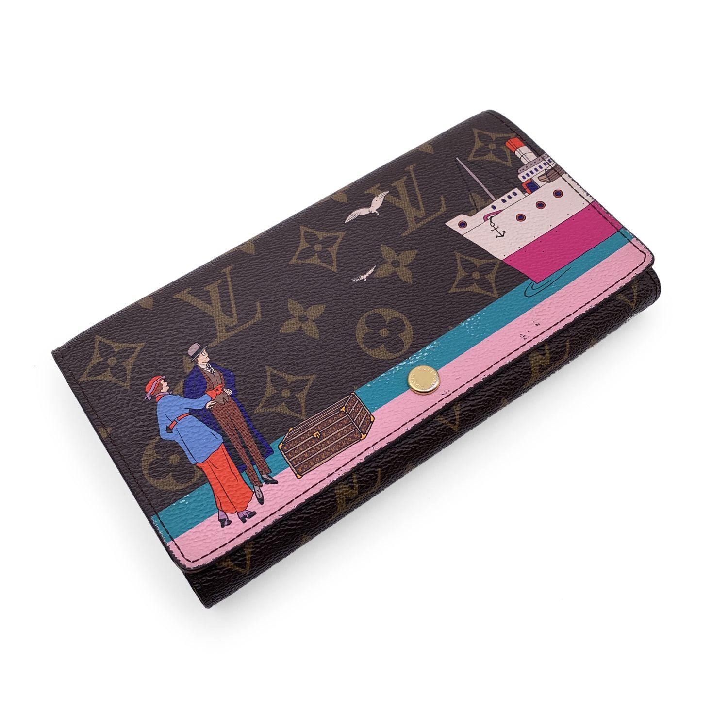 Louis Vuitton 'Sarah' wallet, Limited edition 'Illustre Transatlantic', from the 2016. The wallet is carfted in timeless monogram canvas and it features a multicolor print on the front representing a couple watching a cruise ship with their Louis
