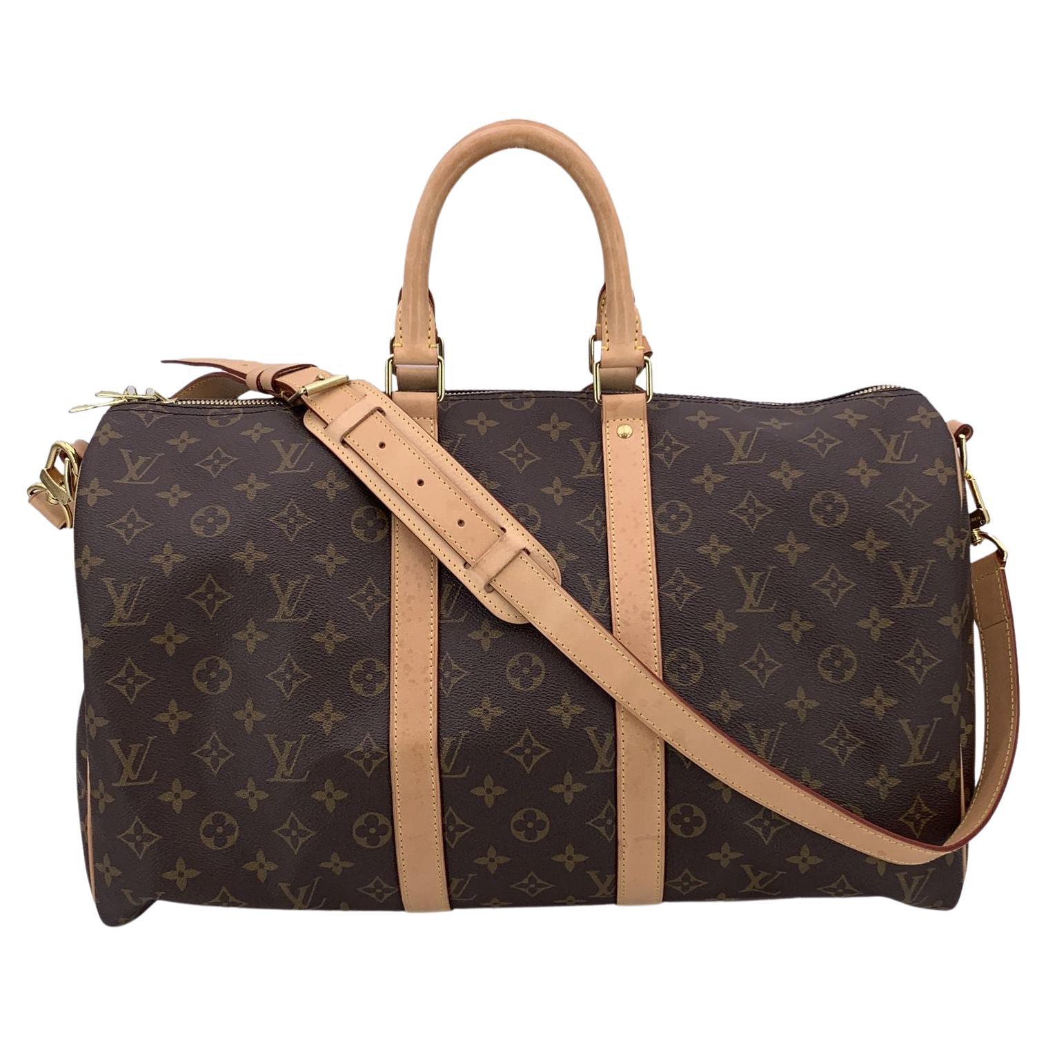 Louis Vuitton Monogram Canvas Keepall 45 Bandouliere Travel Duffel Bag For Sale