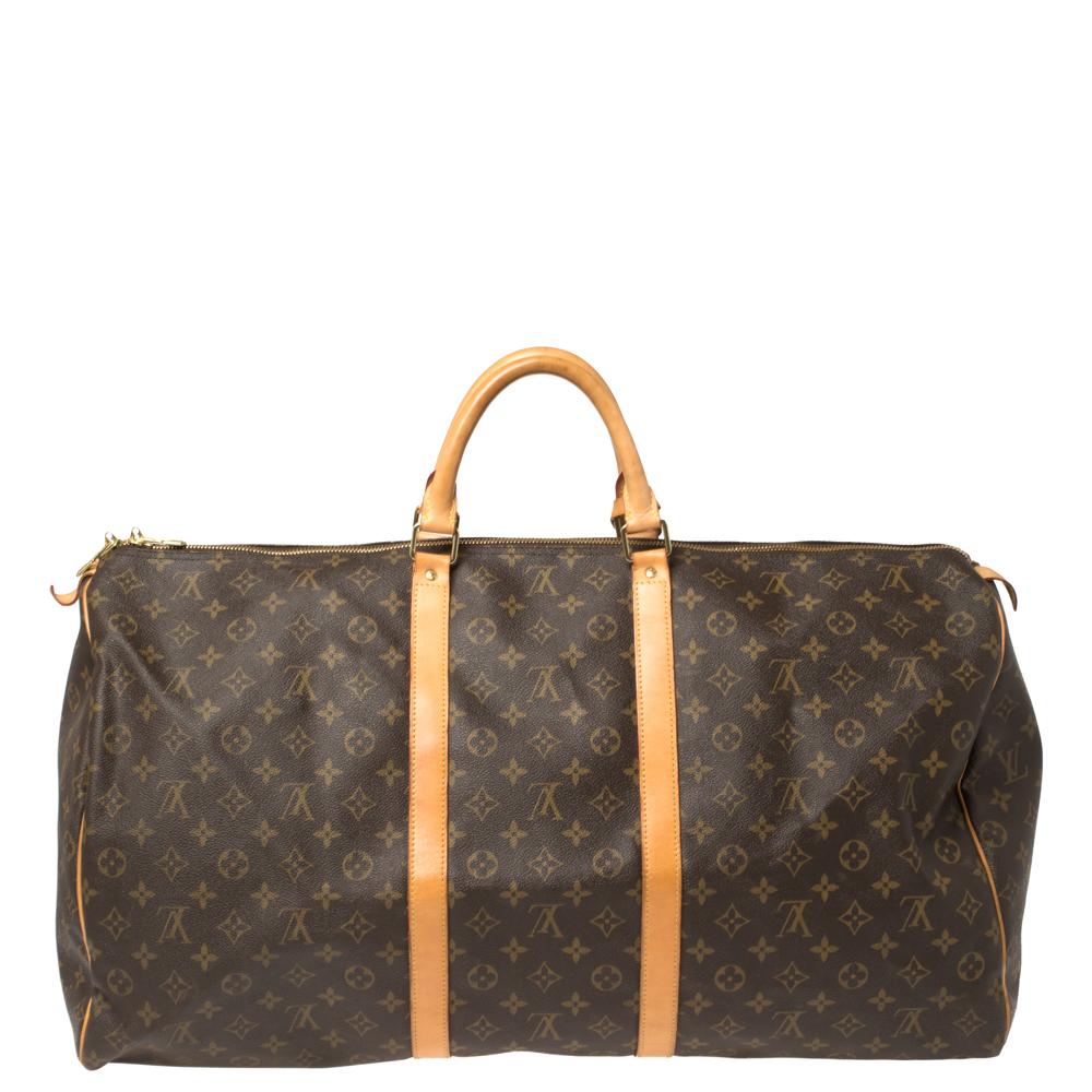 Brown Louis Vuitton Monogram Canvas Keepall 60 Bag