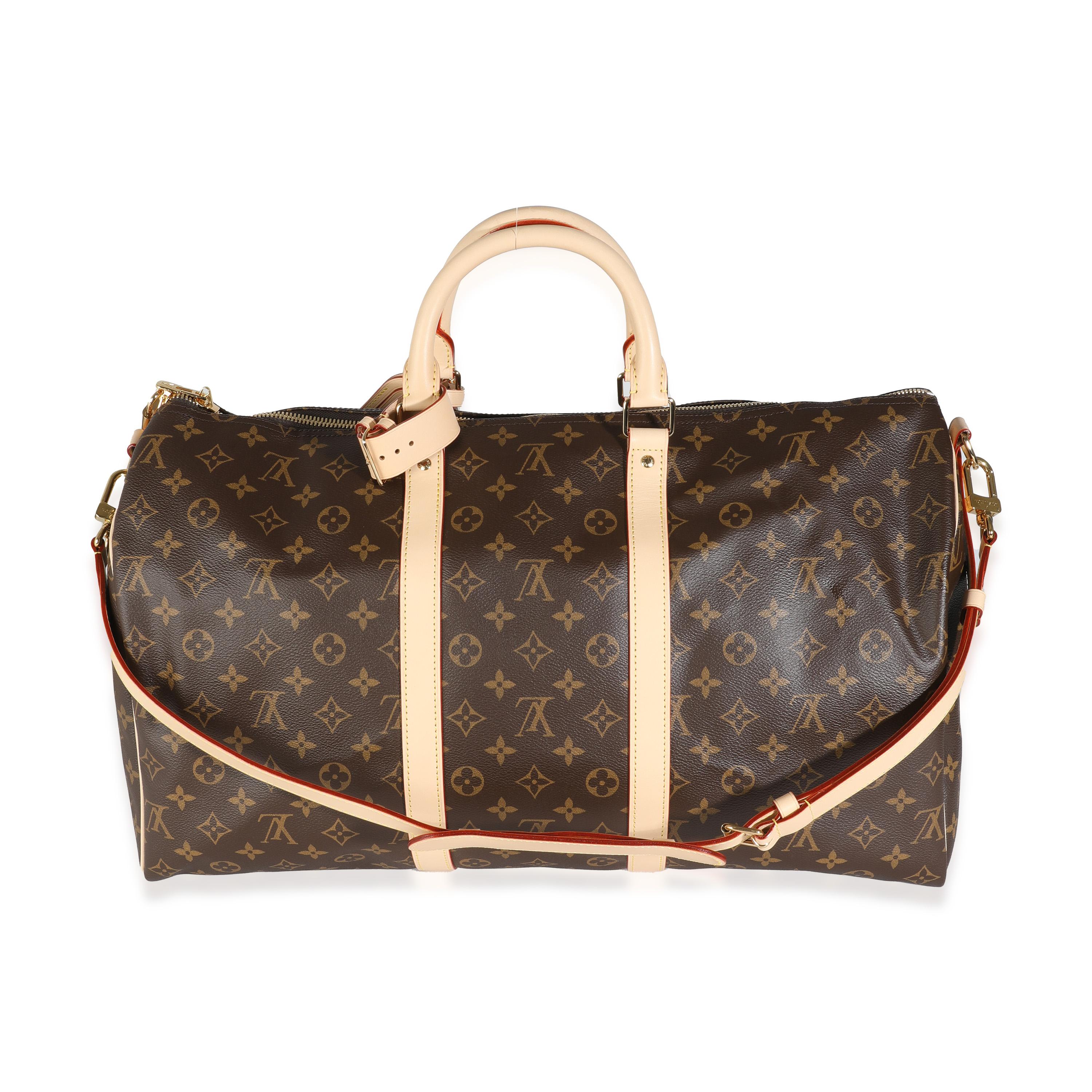 Listing Title: Louis Vuitton Monogram Canvas Keepall Bandouliere 50
SKU: 144198
MSRP: 2550.00 USD
Condition: Pre-owned 
Condition Description: An early 20th-century design from Louis Vuitton, the Keepall bag is the epitome of the Maison's spirit and