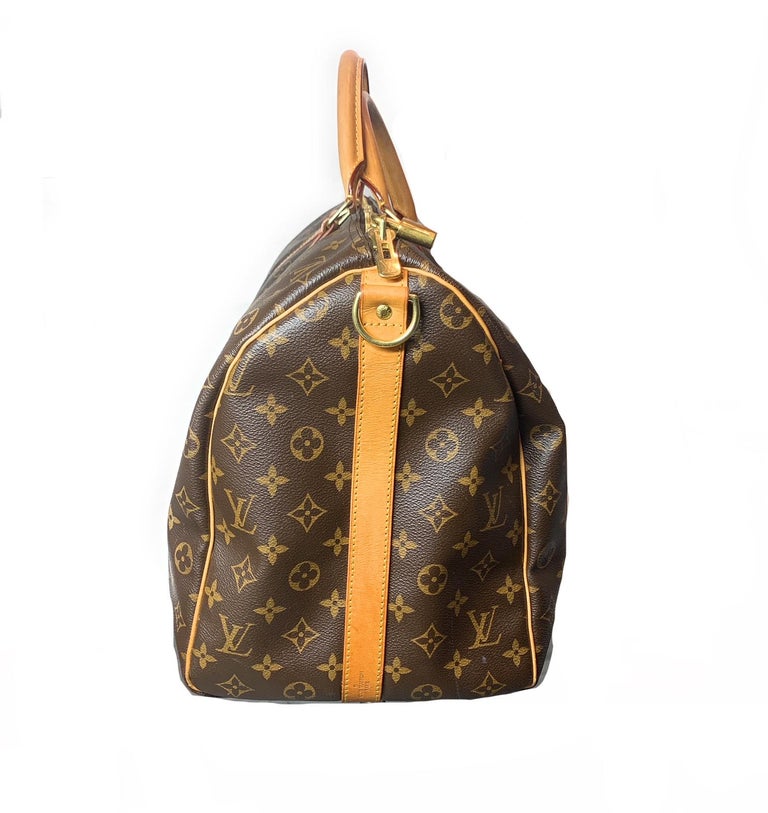 Brown Louis Vuitton Monogram Canvas Keepall Bandouliere 50 Luggage Bag For Sale