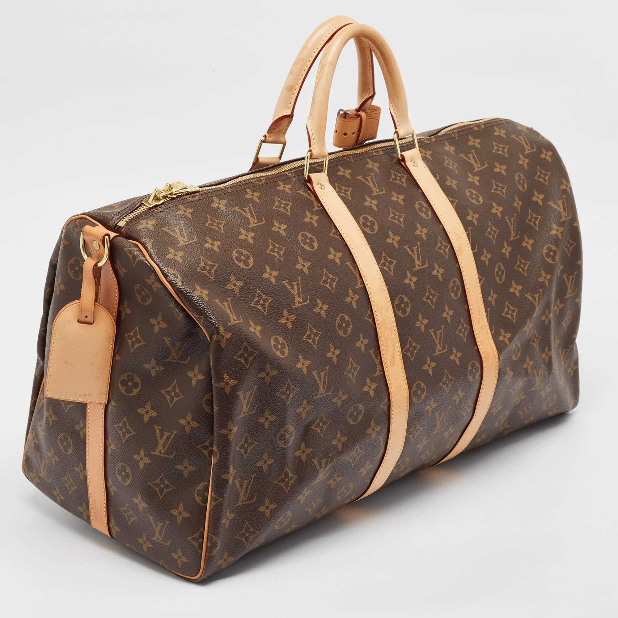 Brown Louis Vuitton Monogram Canvas Keepall Bandouliere 55 Bag