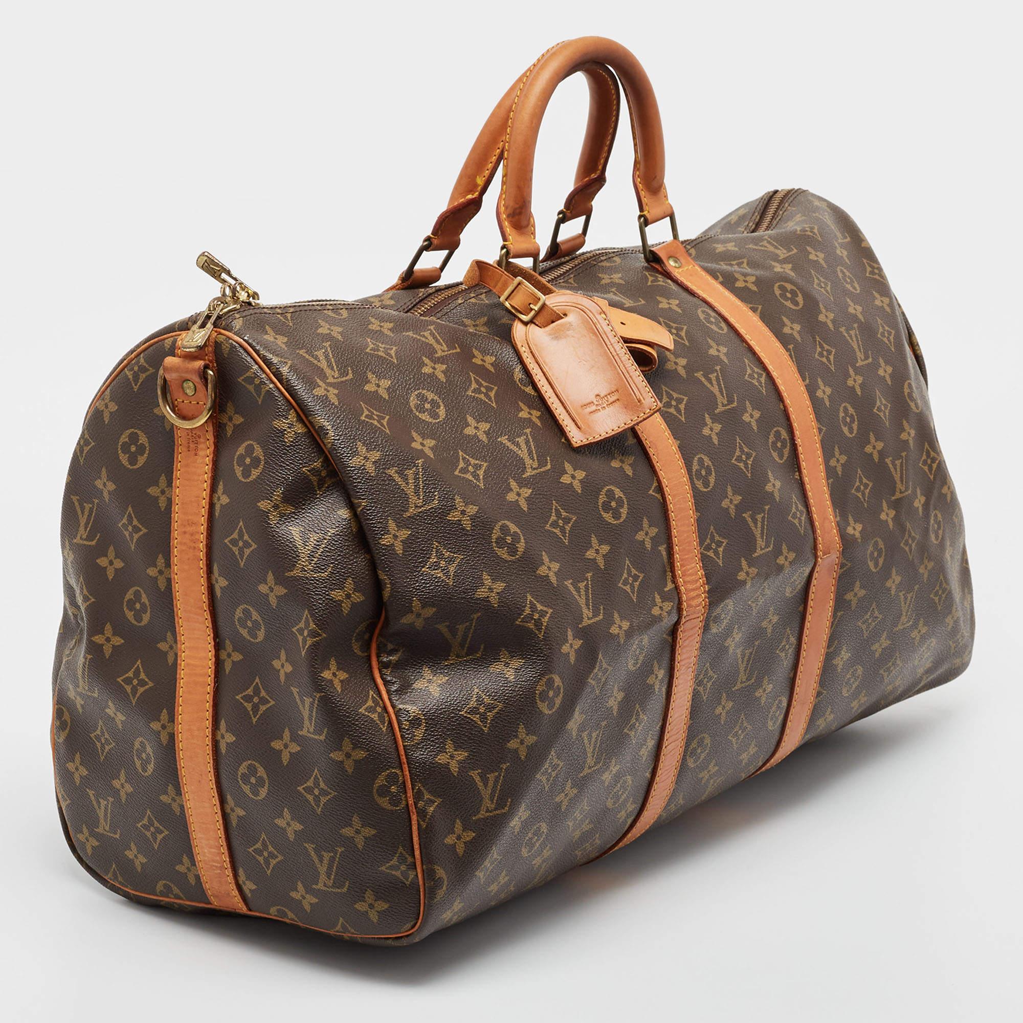 Brown Louis Vuitton Monogram Canvas Keepall Bandouliere 55 Bag