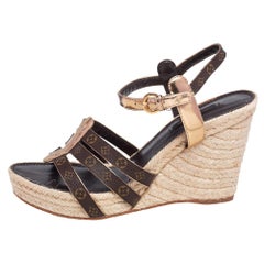 Louis Vuitton Monogram Canvas  Leather Bahamas Espadrille Wedge Sandals Size 39