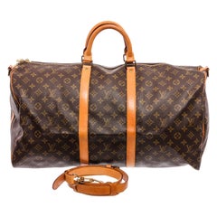 Louis Vuitton Monogram Canvas Leather Keepall 55 cm Bandouliere Duffle Bag 