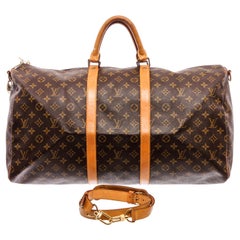 Louis Vuitton Monogram Canvas Leather Keepall 55 cm Bandouliere Duffle Bag 