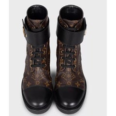 Louis Vuitton Monogram Canvas Leather Lace-Up Ankle Boots Size 38.5