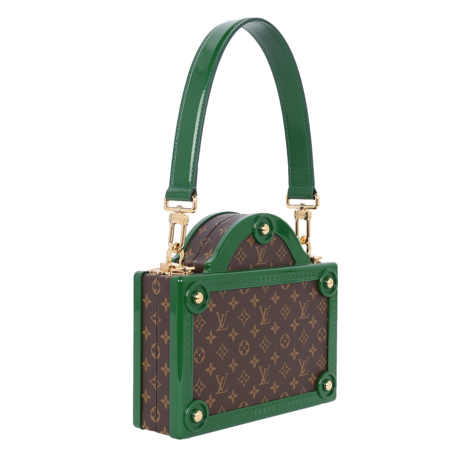 Louis Vuitton Petite Malle Blue Vertical Monogram Canvas Medium Blue Green For Sale 2