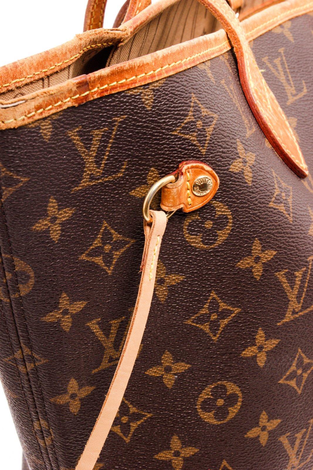 Brown Louis Vuitton Monogram Canvas Leather Neverfull MM Tote Bag