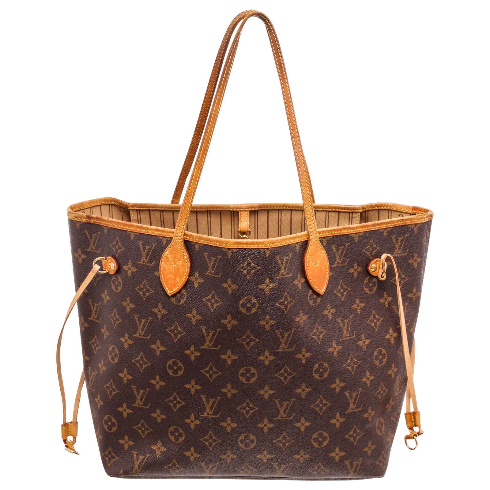 Louis Vuitton Monogram Canvas Leather Neverfull MM Tote Bag