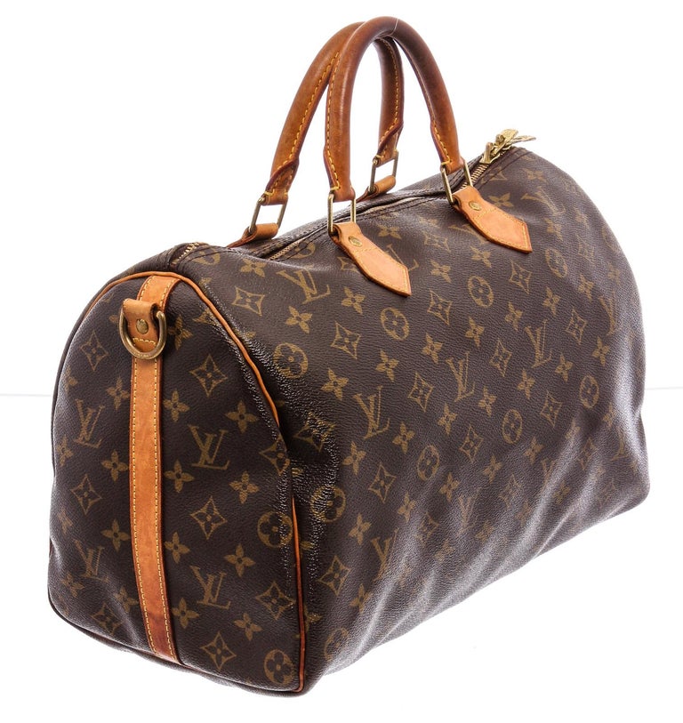 Louis Vuitton Monogram Canvas Leather Speedy 35 Bandouliere Bag For Sale at 1stdibs