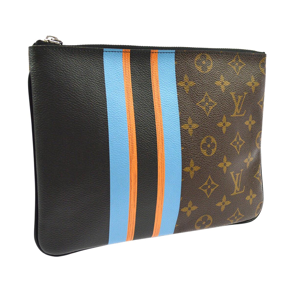 Louis Vuitton Monogram Canvas Leather Stripe Evening Pouch Clutch Bag