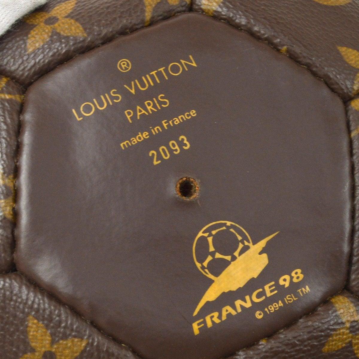 Brown LOUIS VUITTON Monogram Canvas Leather Trim Gold Novelty World Cup Soccer Ball For Sale