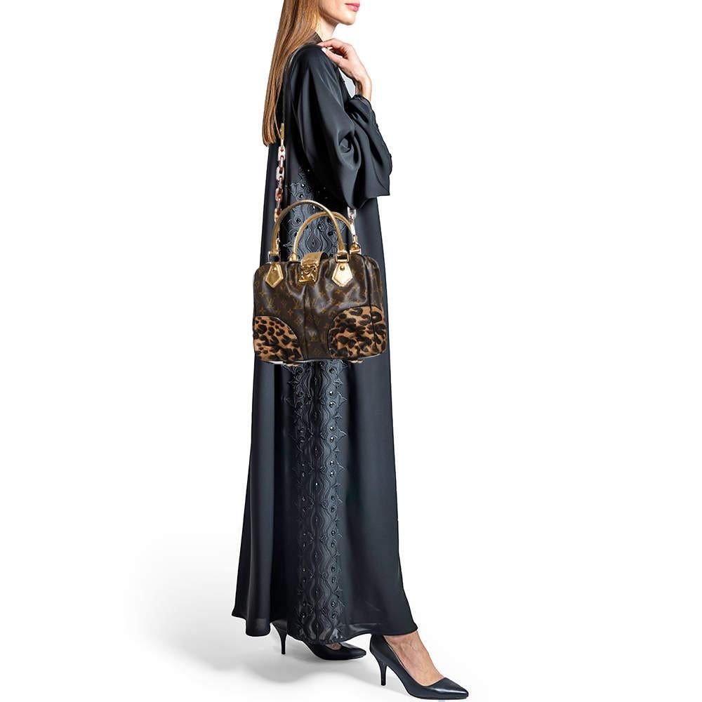 Black Louis Vuitton Monogram Canvas, Leopard Calfhair and Karung Trimmed Adele Bag