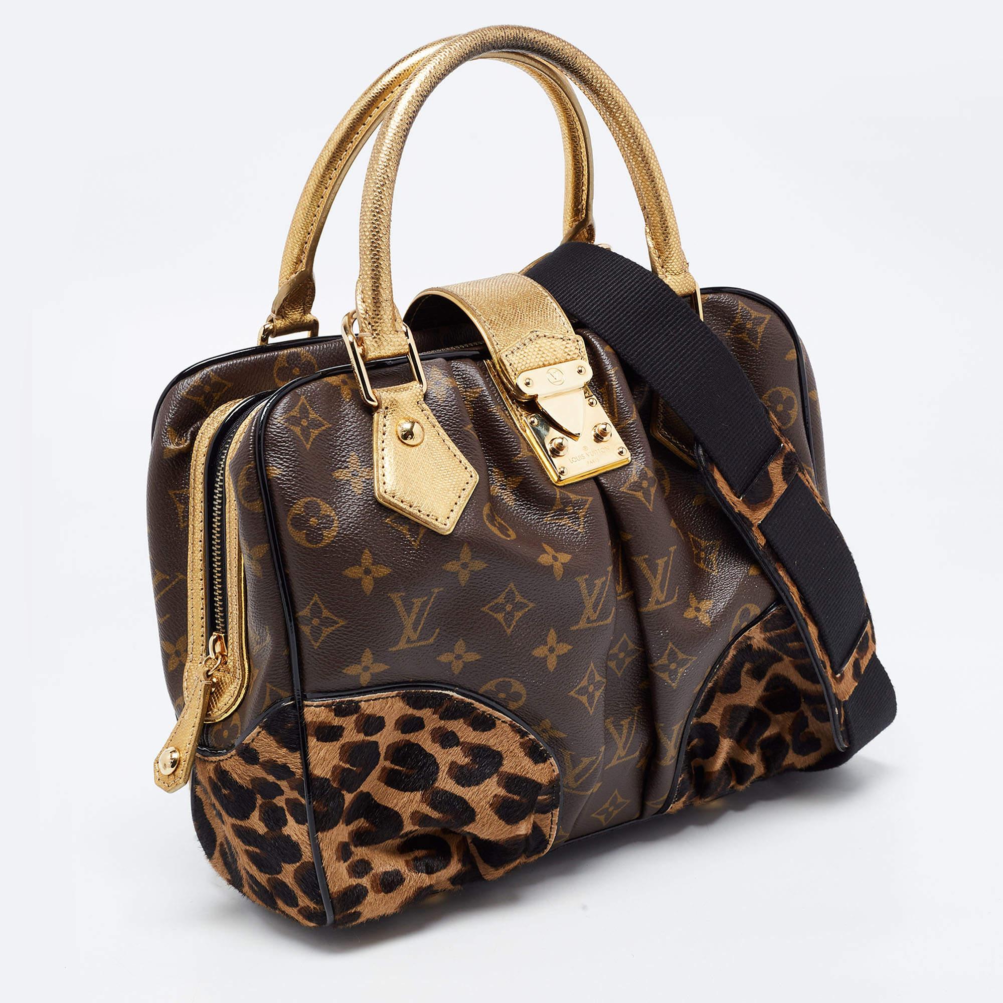 Louis Vuitton Monogram Canvas, Leopard Calfhair and Karung Trimmed Adele Bag In Good Condition For Sale In Dubai, Al Qouz 2
