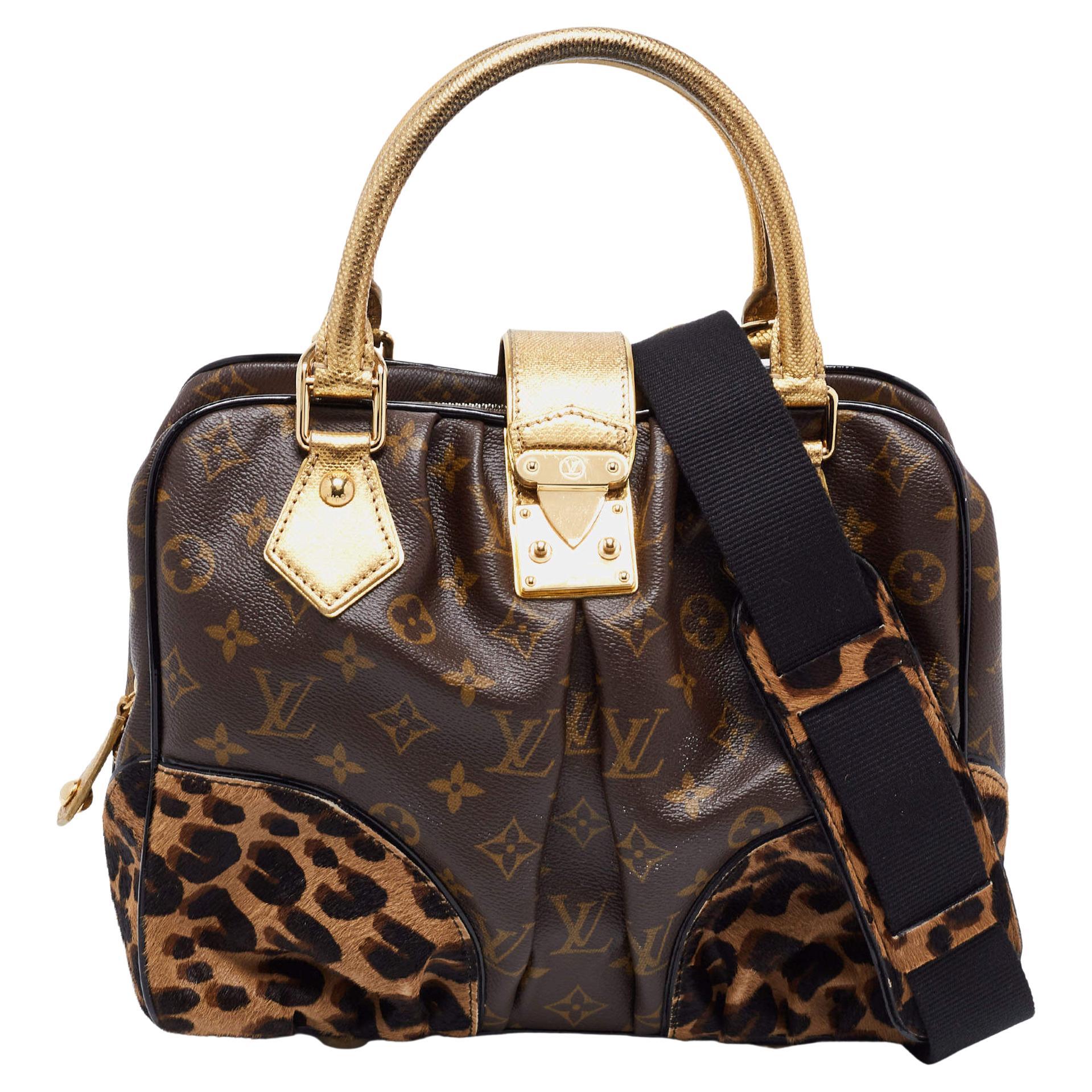 Louis Vuitton Monogram Canvas, Leopard Calfhair and Karung Trimmed Adele Bag For Sale