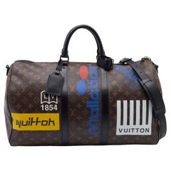 Louis Vuitton Monogrammiertes Segeltuch Limited Edition Logo Story Keepall Bandouliere 50