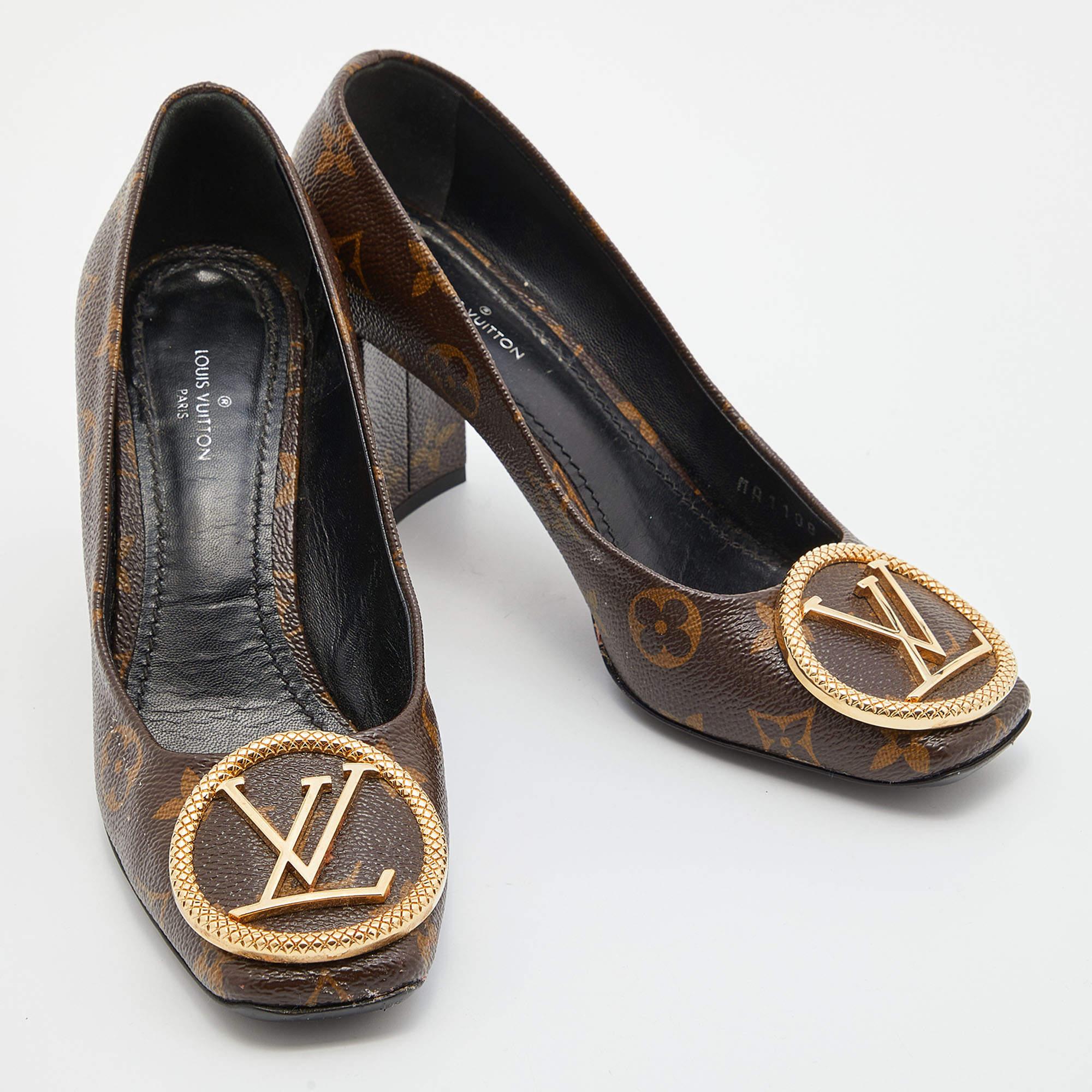 Black Louis Vuitton Monogram Canvas Madeleine Block Heel Pumps Size 36