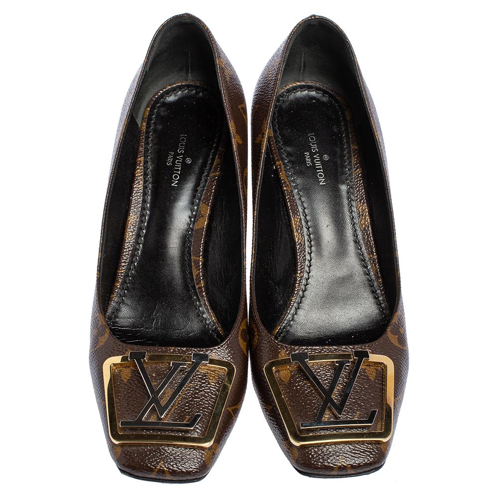 Louis Vuitton's Madeleine pumps exude a refined style and sophisticated vibe with their minimal design. Crafted from monogram canvas, they feature the LV logo on the front and square toes. These beauties are finished off with block heels and