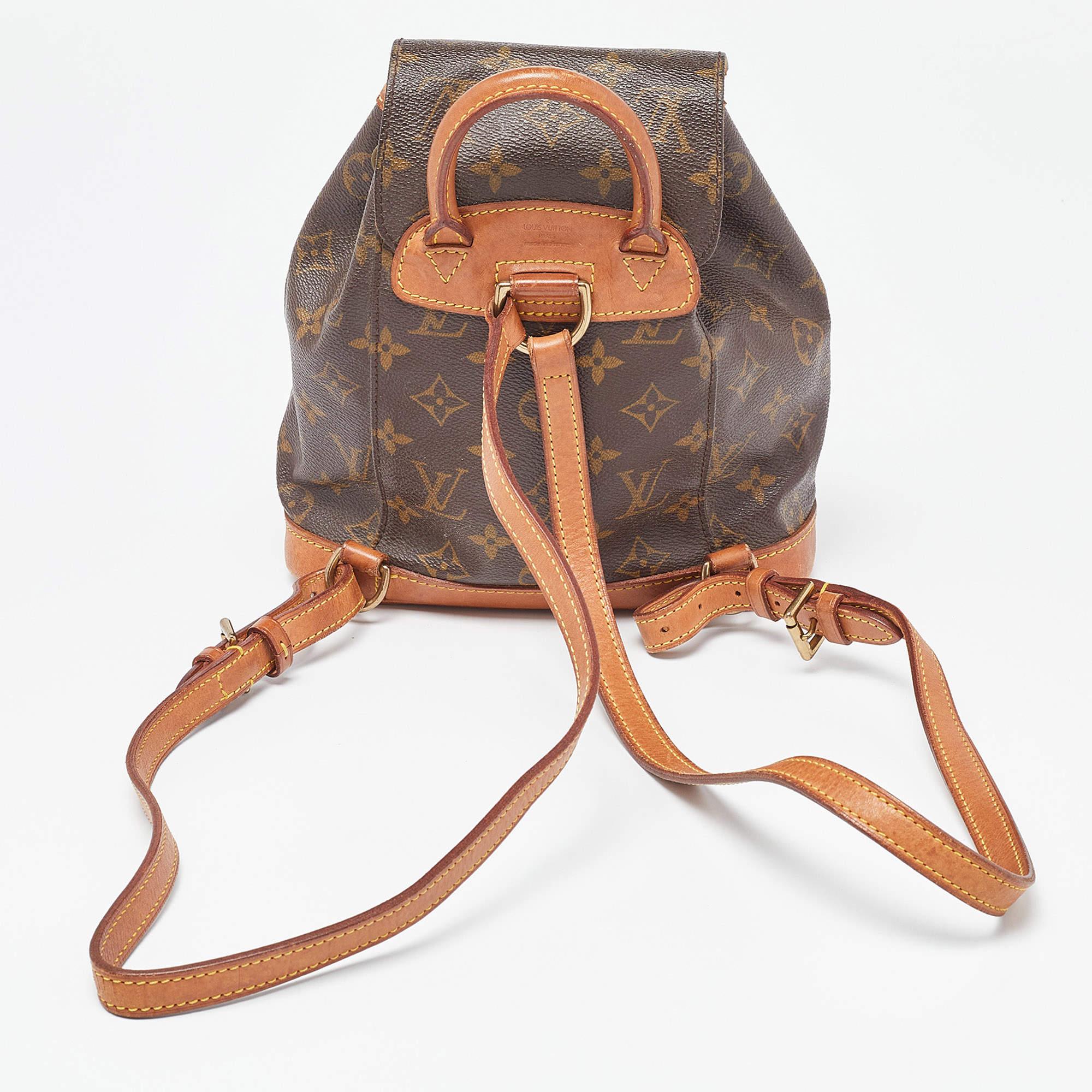 The Louis Vuitton mini Montsouris backpack combines function and fashion beautifully. It is crafted using Monogram canvas and leather, with a flap closure to secure the spacious interior. It is an everyday-friendly bag, perfect for college, work, or