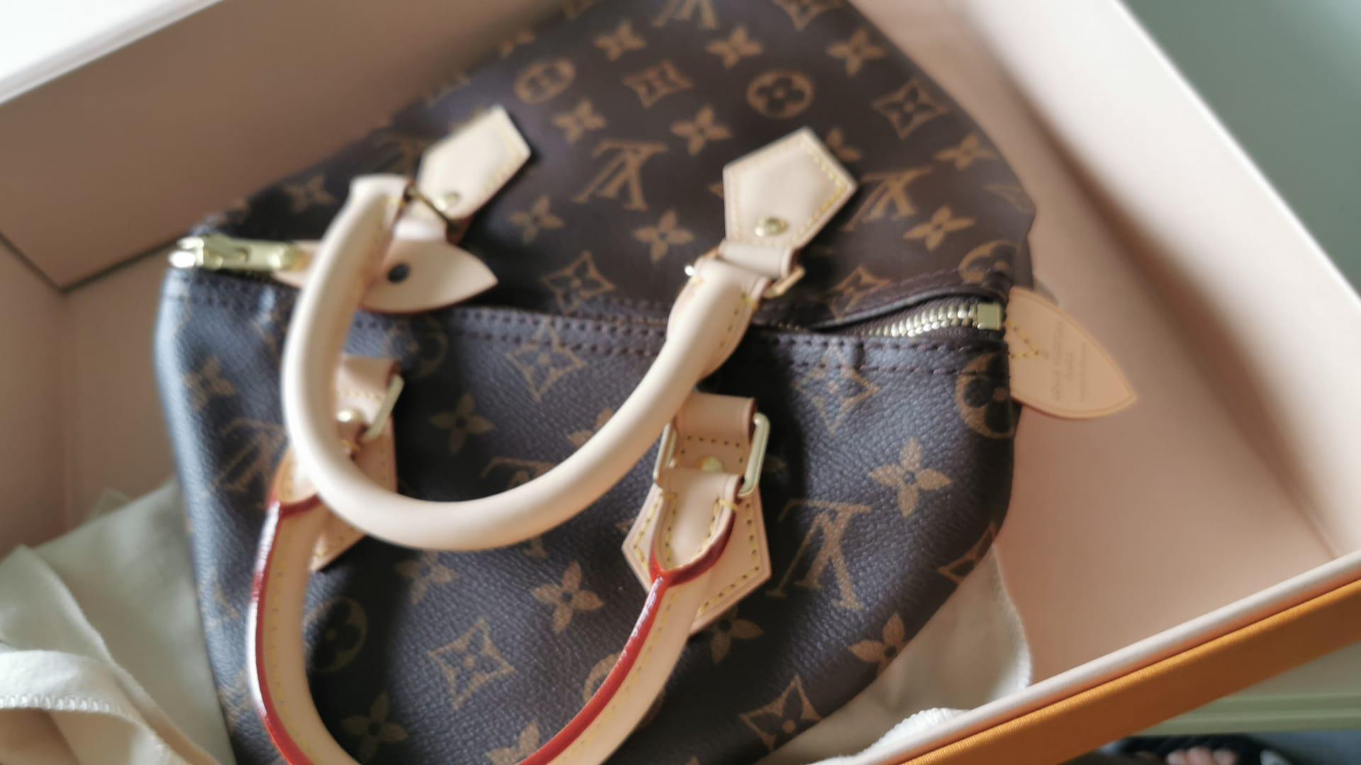 Louis Vuitton Monogram Canvas Natural Cowhide Leather Trim Speedy 25