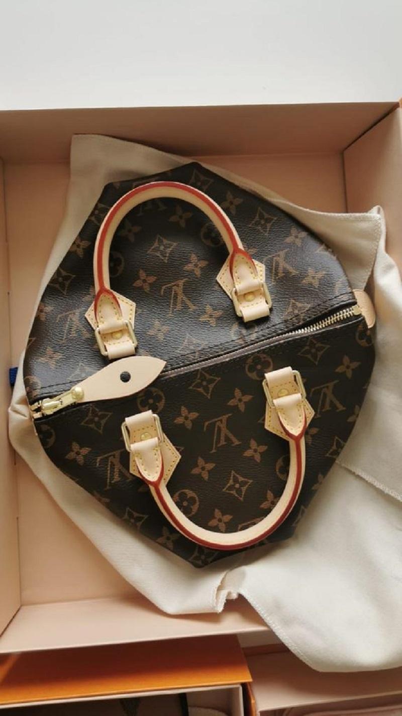 Louis Vuitton Monogram Canvas Natural Cowhide Leather Trim Speedy 25