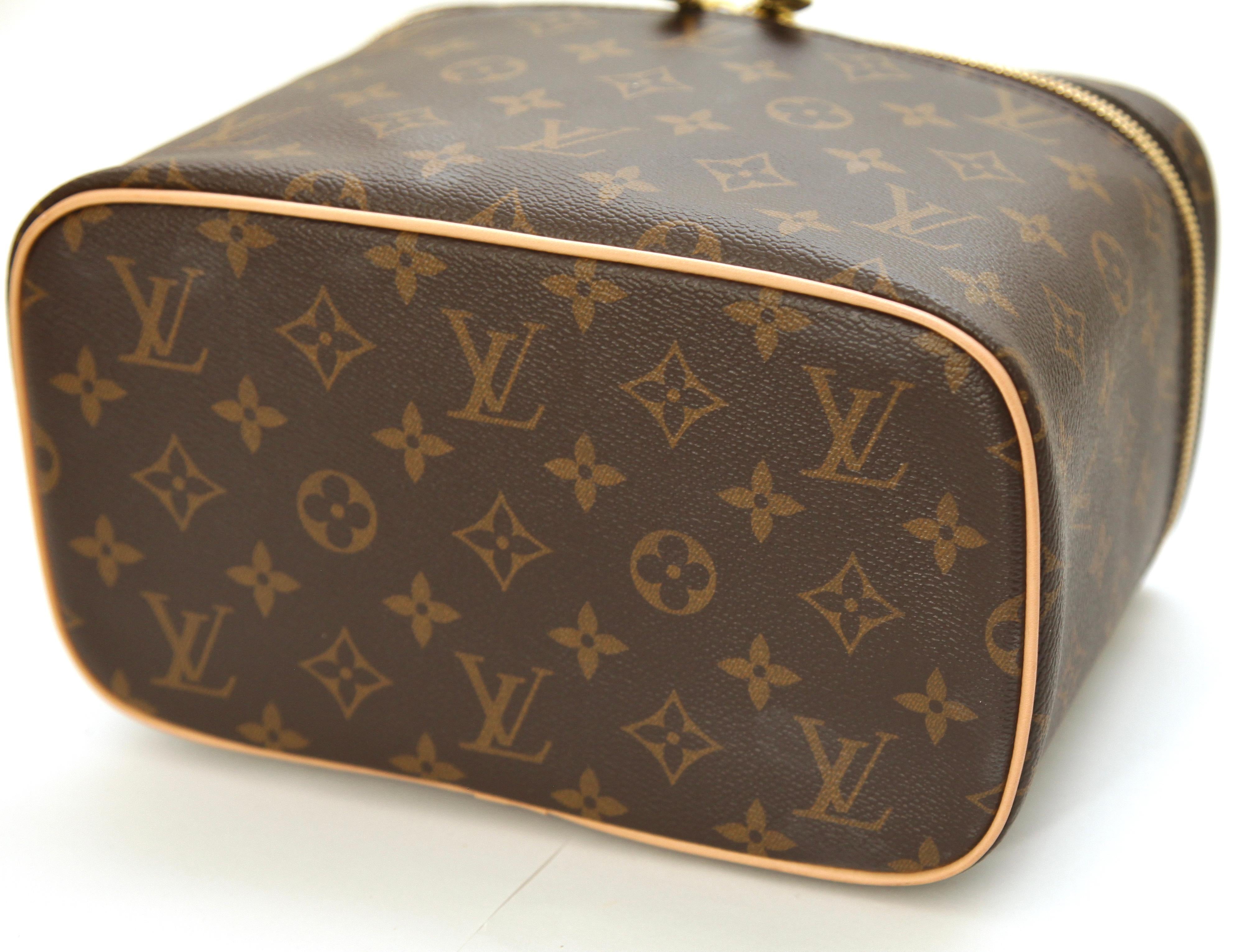 LOUIS VUITTON Monogram Canvas NICE BB Travel Bag Case Leather Gold HW Zipper 8