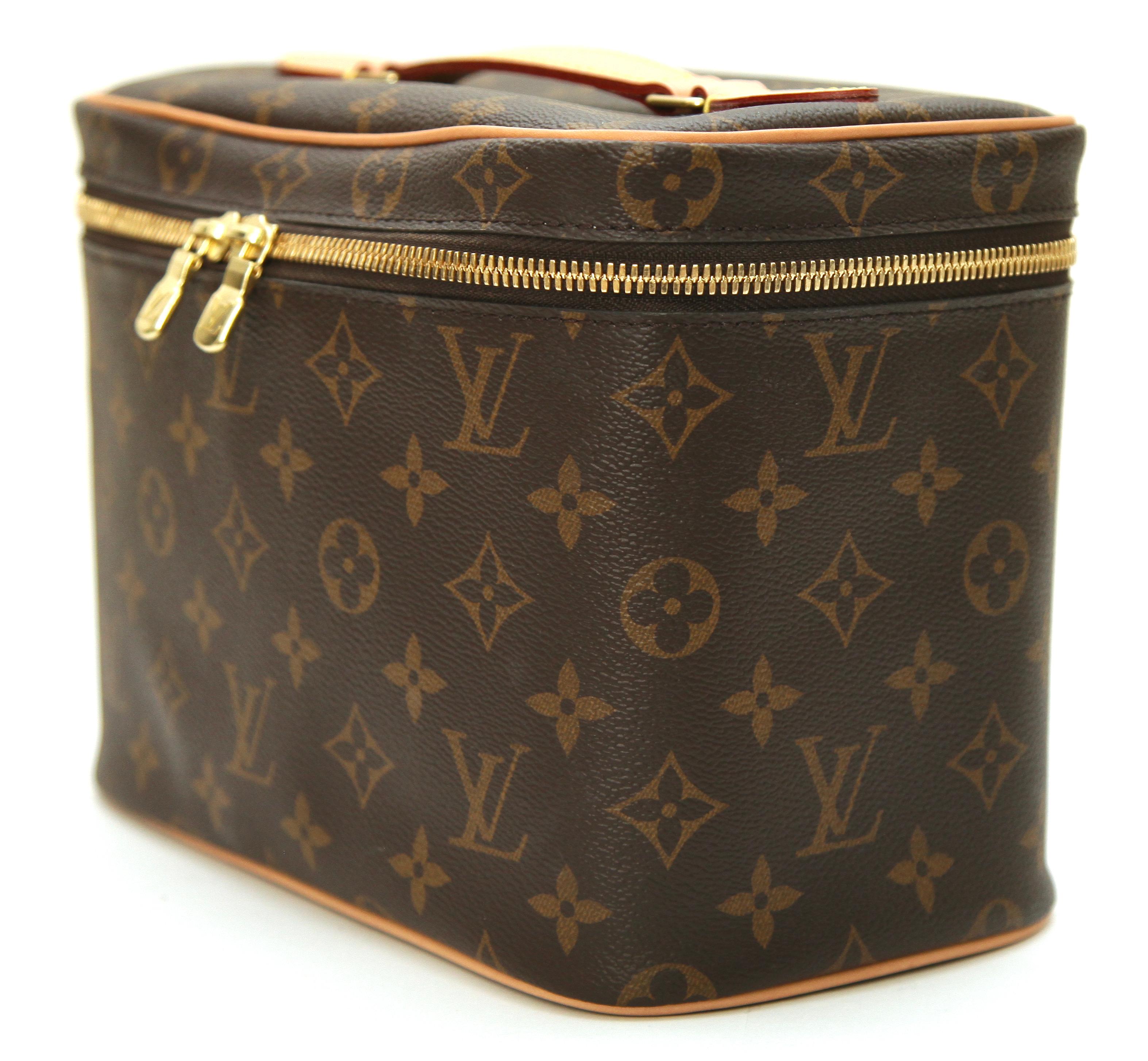 LOUIS VUITTON Monogram Canvas NICE BB Travel Bag Case Leather Gold HW Zipper 1