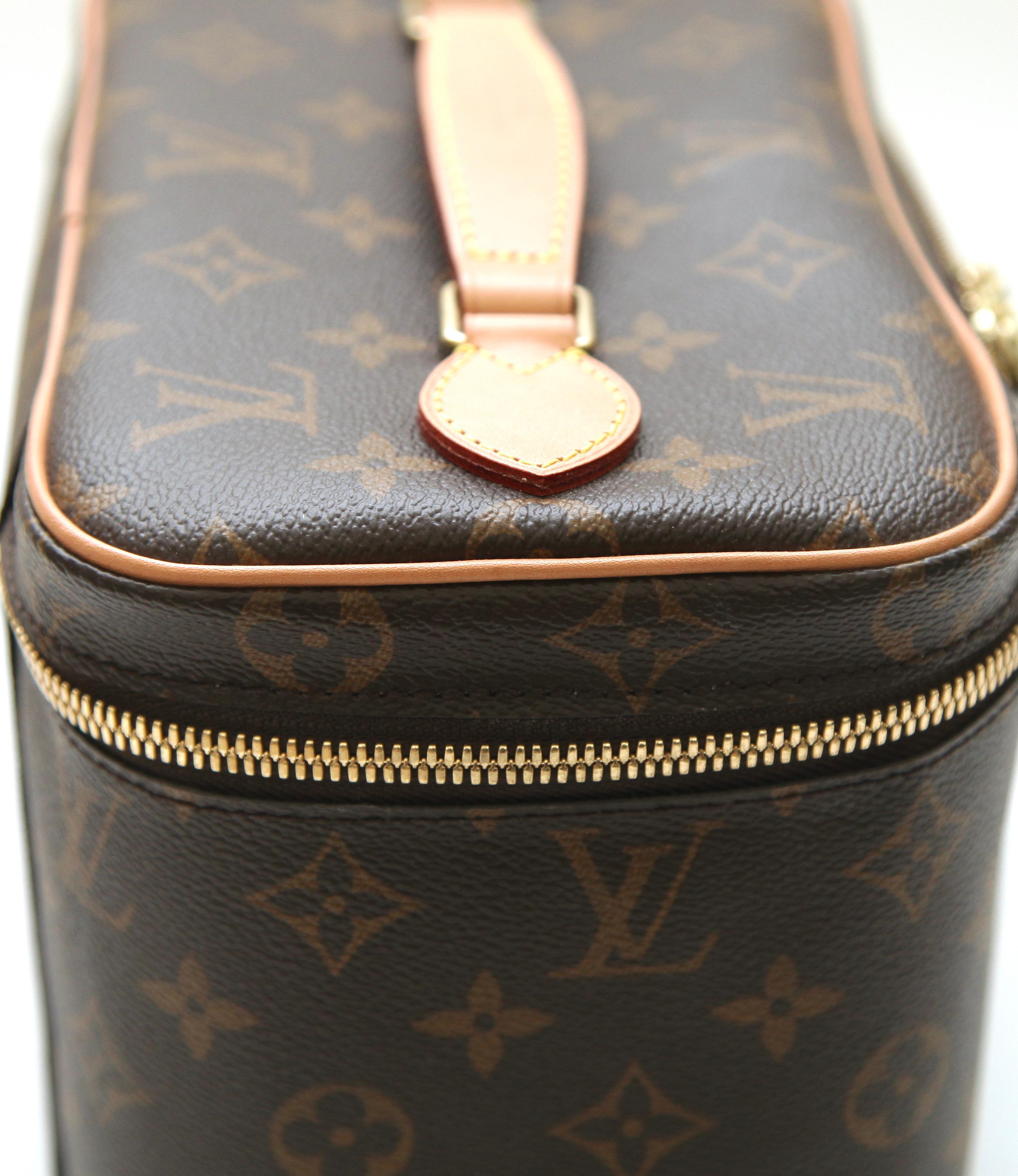 LOUIS VUITTON Monogram Canvas NICE BB Travel Bag Case Leather Gold HW Zipper 2