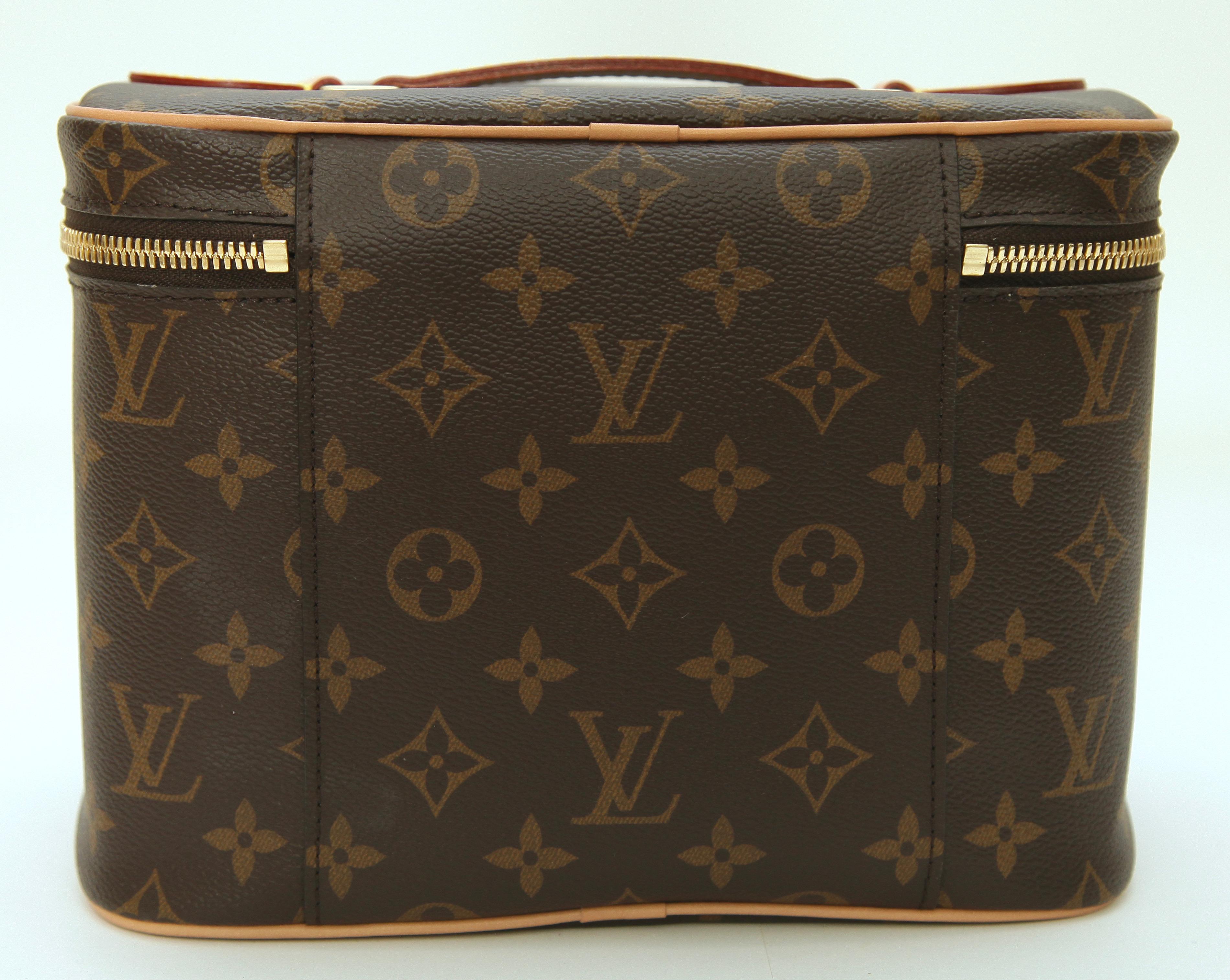 LOUIS VUITTON Monogram Canvas NICE BB Travel Bag Case Leather Gold HW Zipper 3