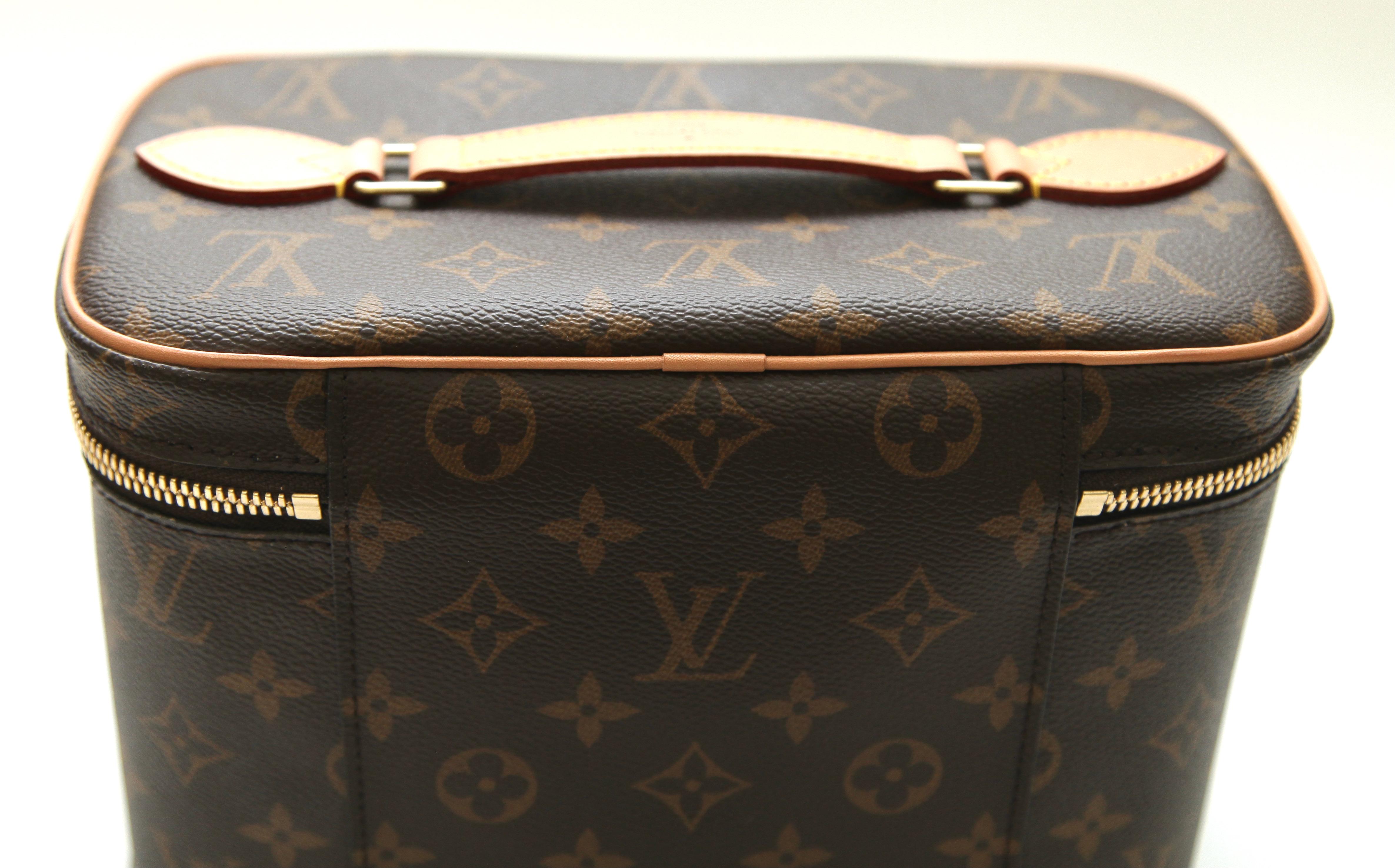 LOUIS VUITTON Monogram Canvas NICE BB Travel Bag Case Leather Gold HW Zipper 4