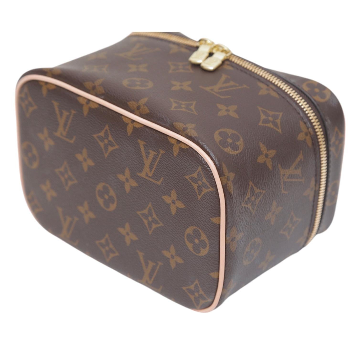 Gray LOUIS VUITTON Monogram Canvas NICE MINI Travel Bag Case Leather Gold HW Zipper