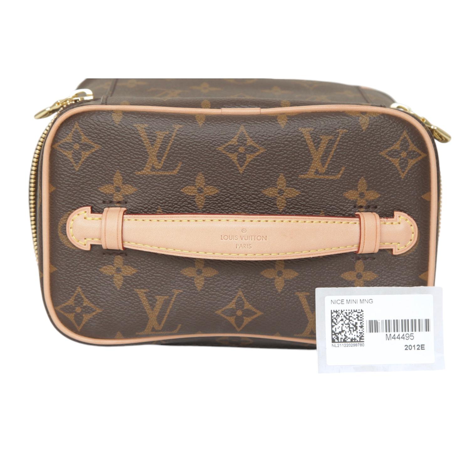 Women's LOUIS VUITTON Monogram Canvas NICE MINI Travel Bag Case Leather Gold HW Zipper