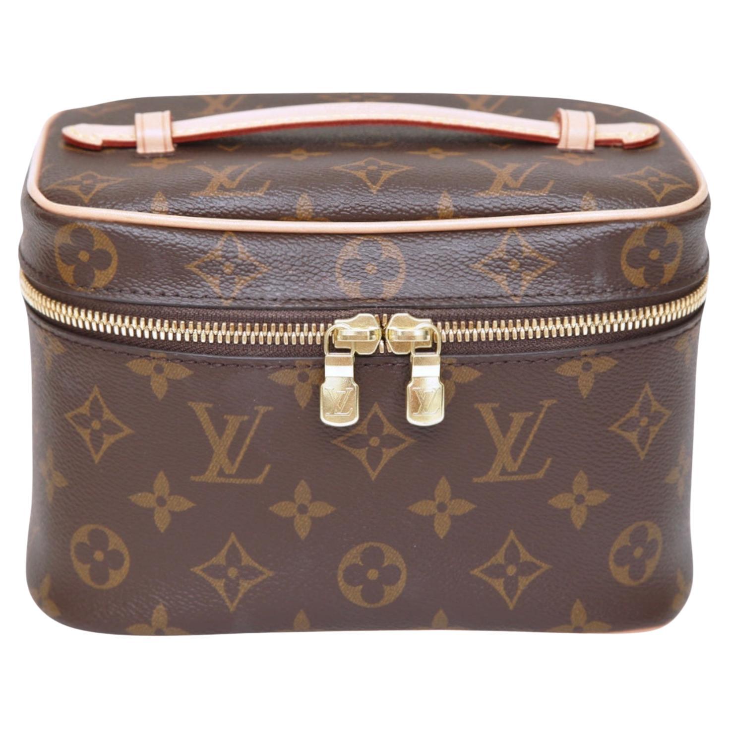 LOUIS VUITTON Monogram Canvas NICE MINI Travel Bag Case Leather Gold HW Zipper