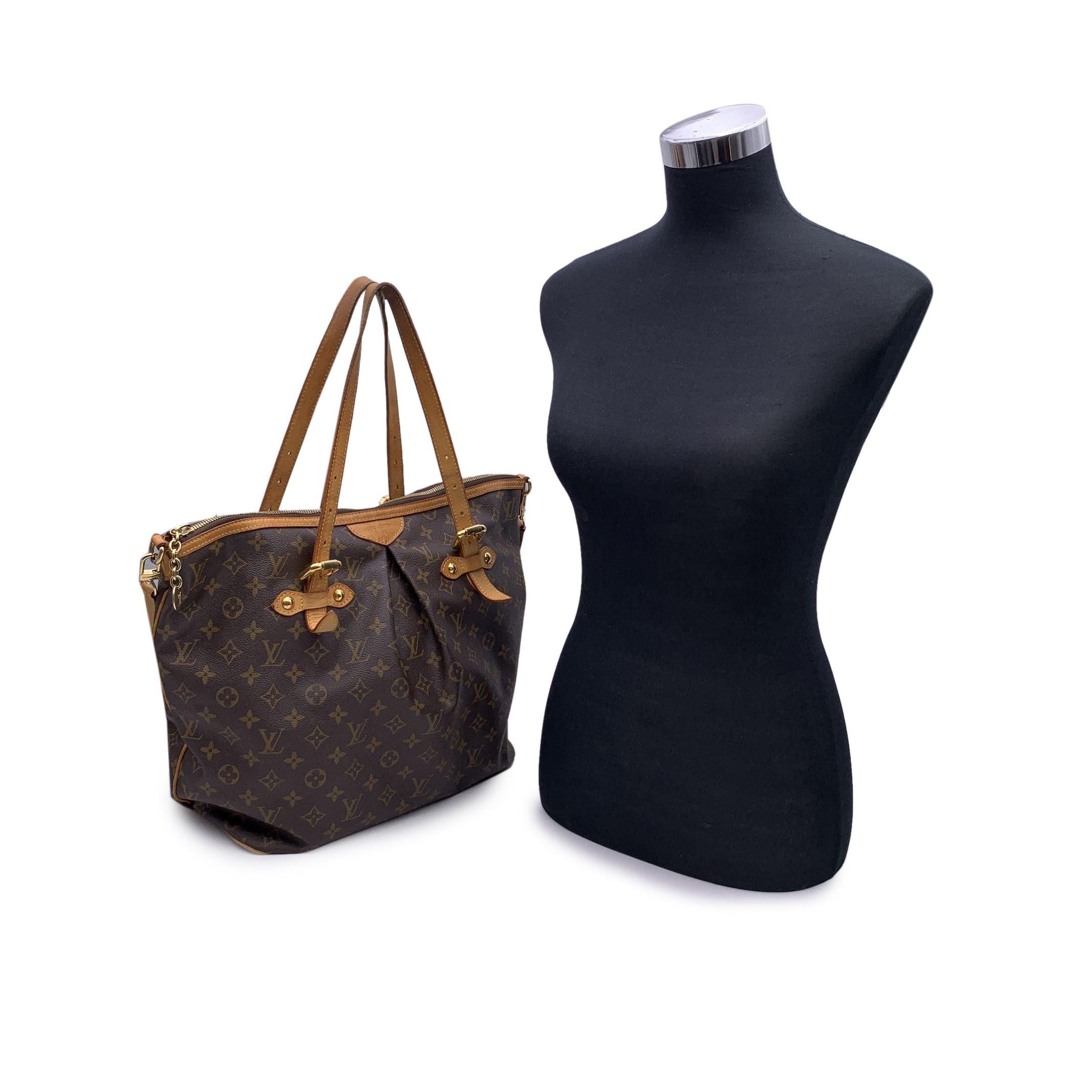 Louis Vuitton Monogram Canvas Palermo GM Bag. Monogram canvas and Leather handles and trim. Inverted pleating detailing. Upper zipper closure. Canvas lining. Gold-tone hardware. D ring and 3 side open pockets inside. Removable and adjustable