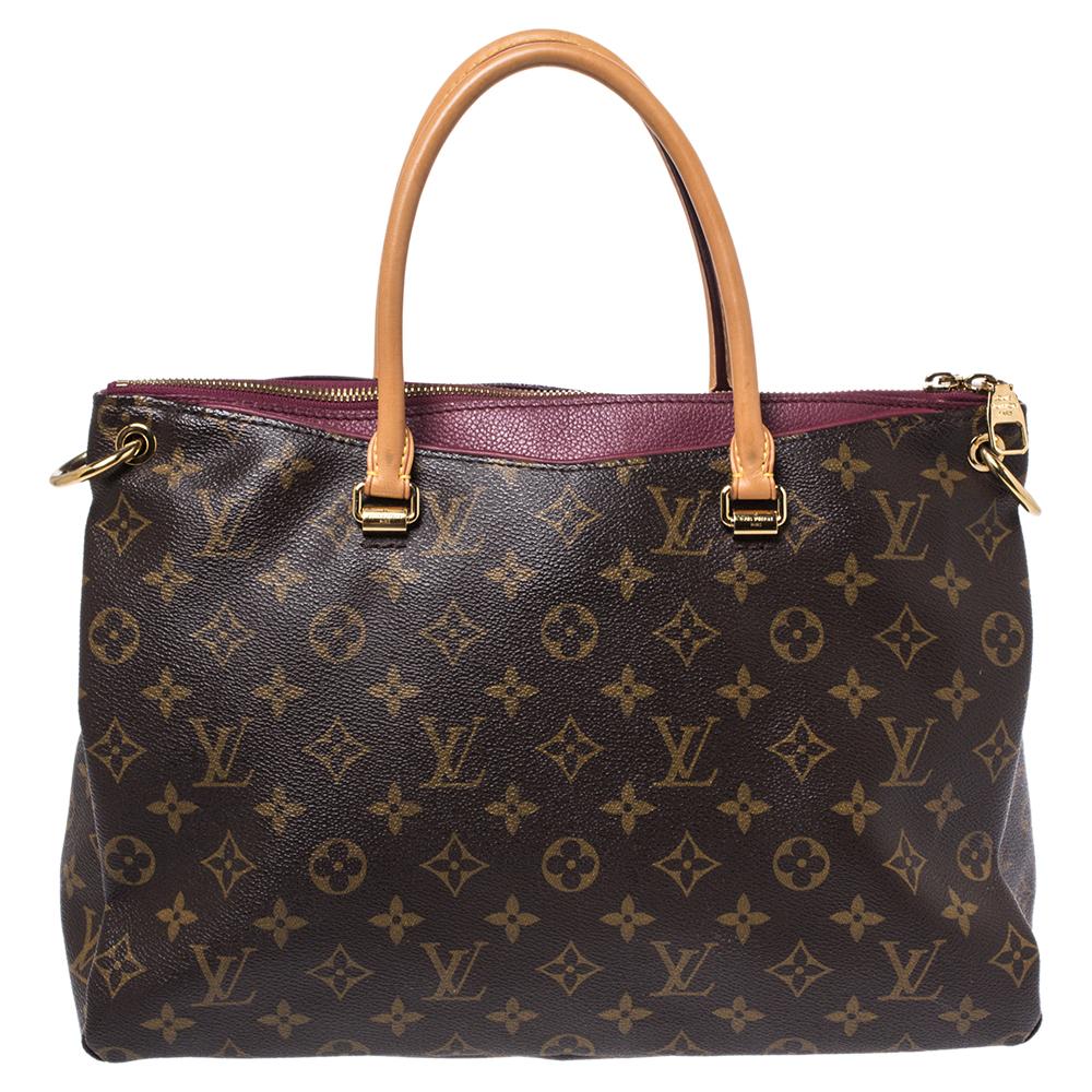 Accessorise like a pro with this trendy and functional bag from Louis Vuitton. This rich and classy Pallas bag is made from monogram coated canvas and leather into a smart silhouette. The inside of the bag is lined with Alcantara that has a smooth