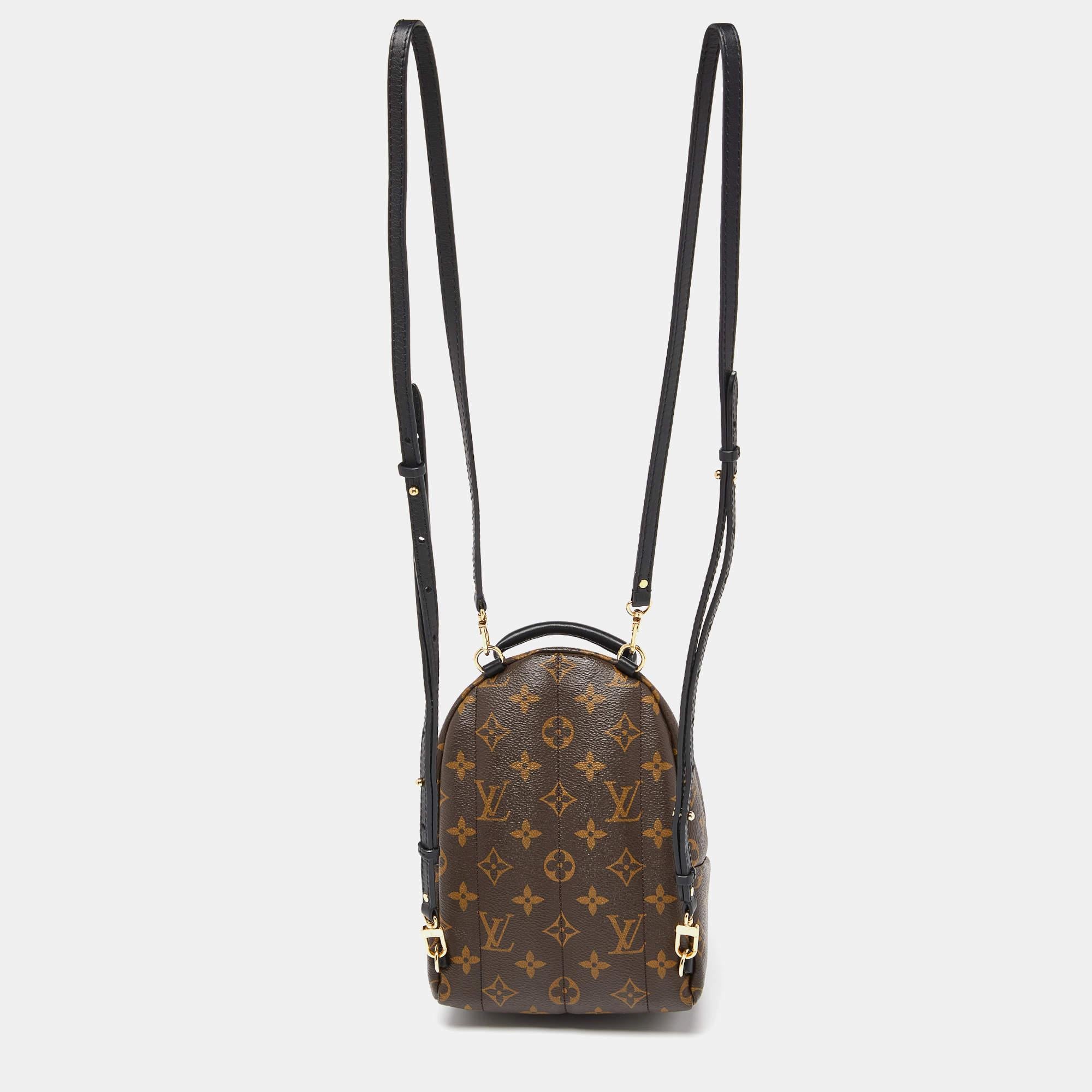 The Palm Springs backpack from Louis Vuitton is a practical staple and an on-point city bag. This stylish creation is crafted from Monogram canvas and detailed with gold-tone hardware. The optional adjustable straps will provide a hands-free