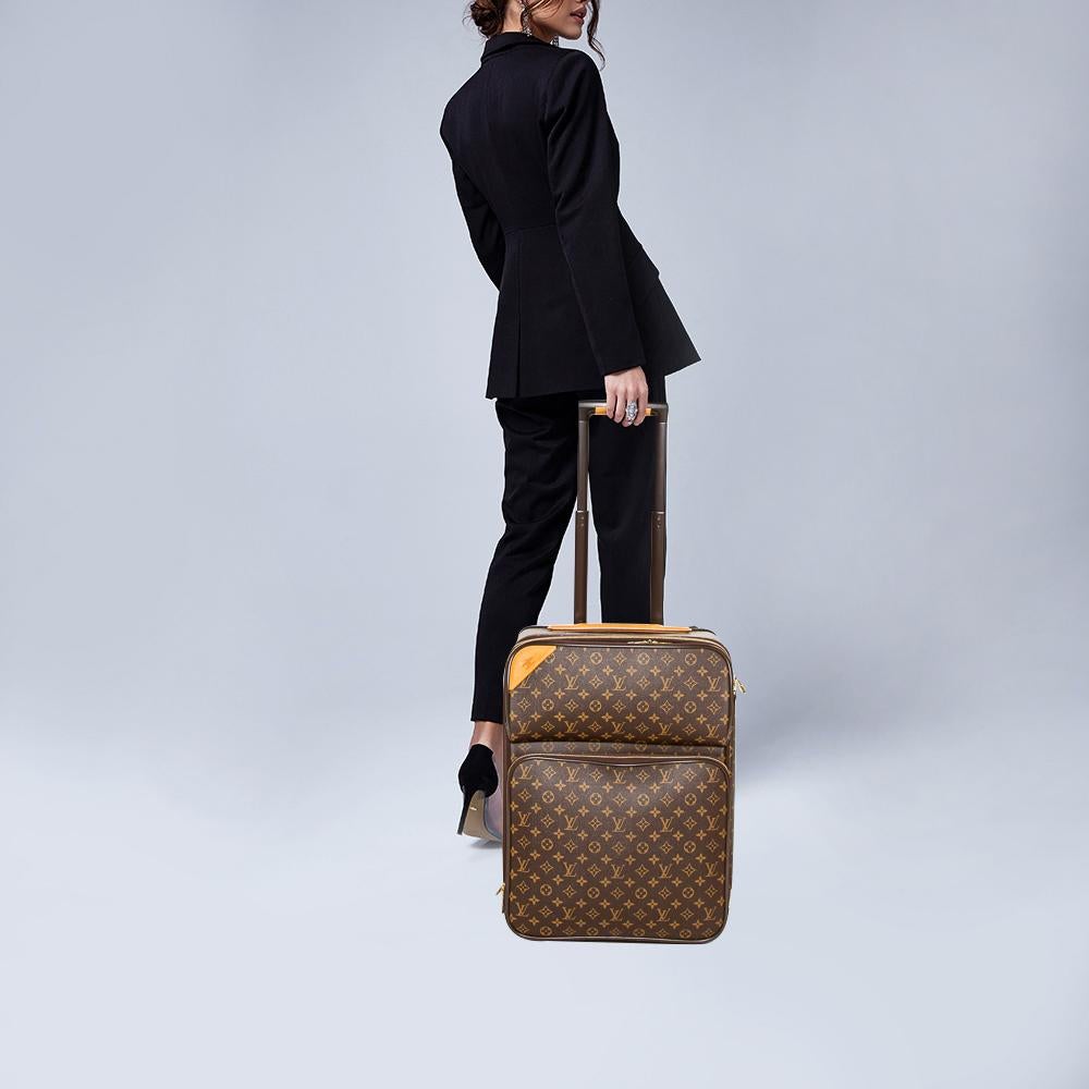 Taking Louis Vuitton's legendary art of travel elegantly forward, the Pegase 55 trolley case crafted from monogram canvas flaunts traditional craftsmanship and an innovative, modern design. Lightweight, robust, and ultra-mobile, it glides along
