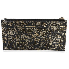 Chanel Black Gold Calfskin Crocodile Embossed Graffiti 2.55 Cocodile Reissue Zip