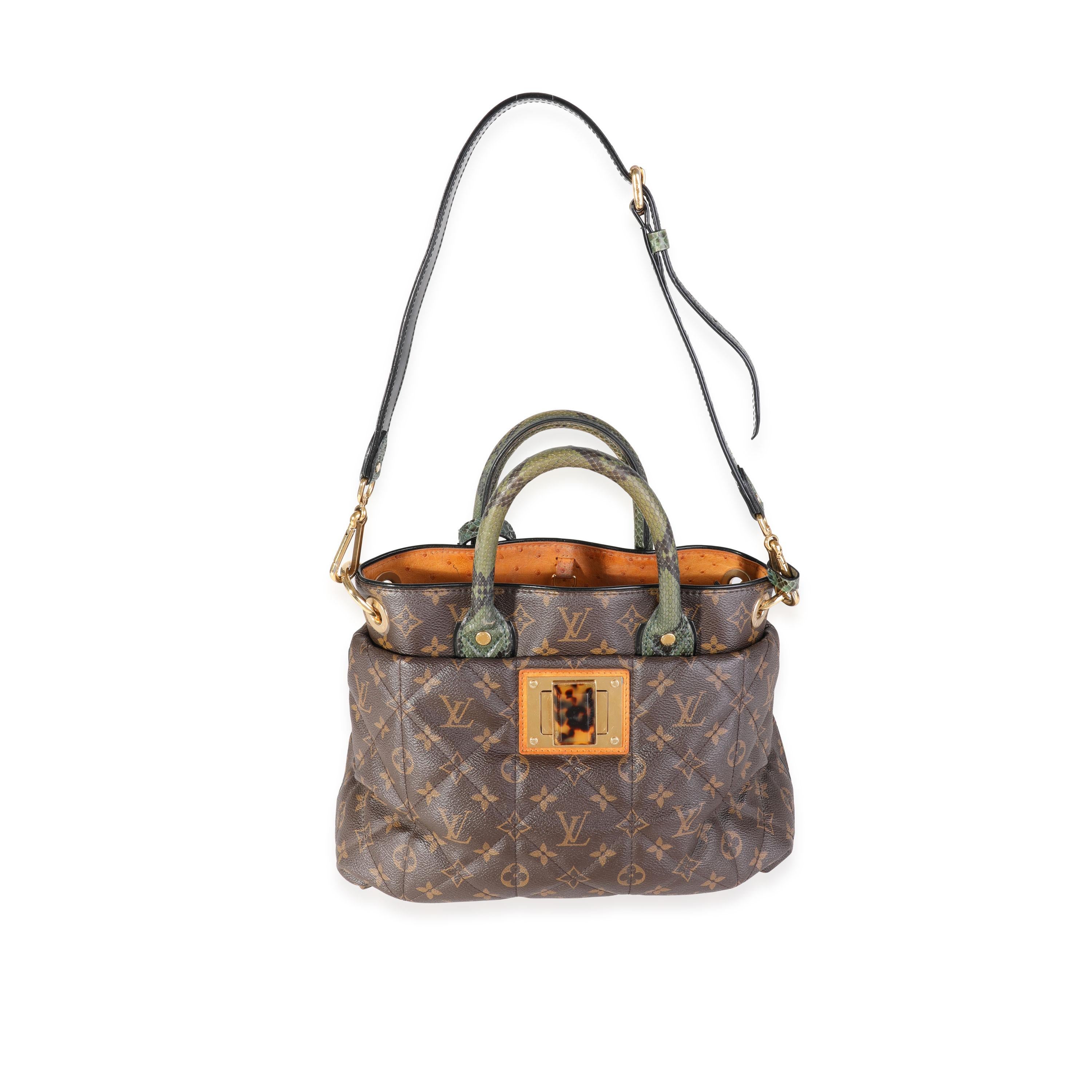 Listing Title: Louis Vuitton Monogram Canvas & Python Etoile Exotique Bag
SKU: 118913
MSRP: 7600.00
Condition: Pre-owned (3000)
Handbag Condition: Very Good
Condition Comments: Handles are discoloring. Wear to corners. Interior stains.
Brand: Louis