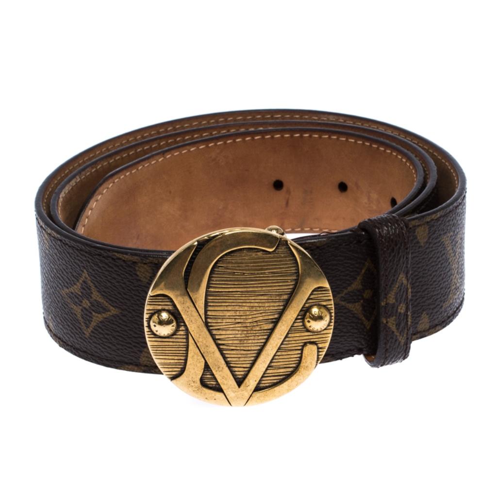 Add a luxe twist to your attire with this belt from Louis Vuitton. Made from monogram canvas, this belt comes with a complementing gold-tone logo plaque and a single loop. It is durable and high in style.

Includes: The Luxury Closet Packaging

