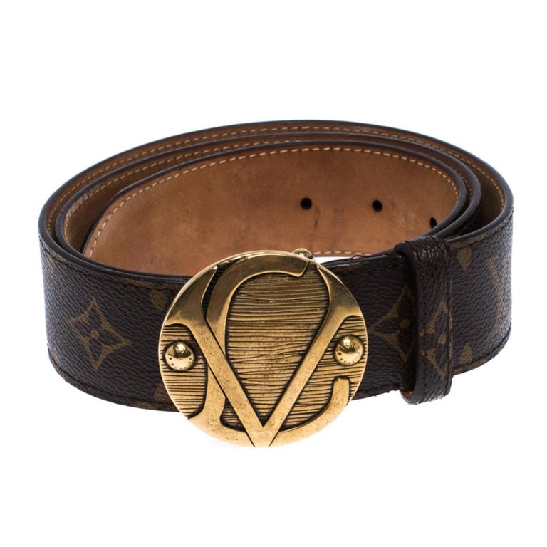 Louis Vuitton Monogram Canvas Round Logo Plague Buckle Belt 90cm For Sale At 1stdibs