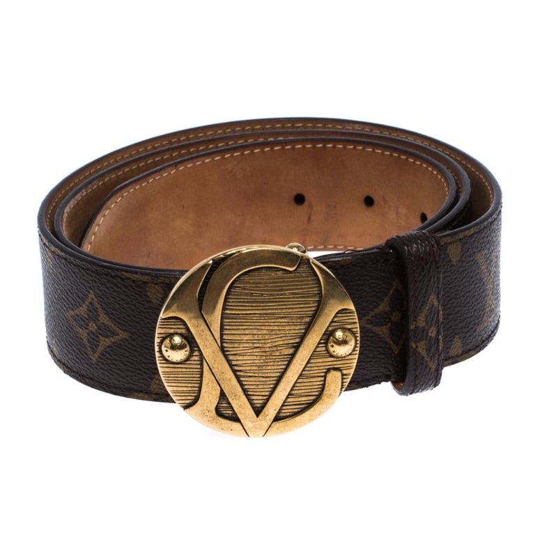 Louis Vuitton Monogram Canvas Round Logo Buckle Belt 90CM For Sale at 1stDibs