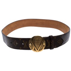 Louis Vuitton Monogram Canvas Round Logo Plague Buckle Belt 90CM