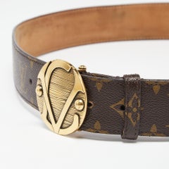 Louis Vuitton Monogram Canvas Round Logo Plaque Buckle Belt 90CM
