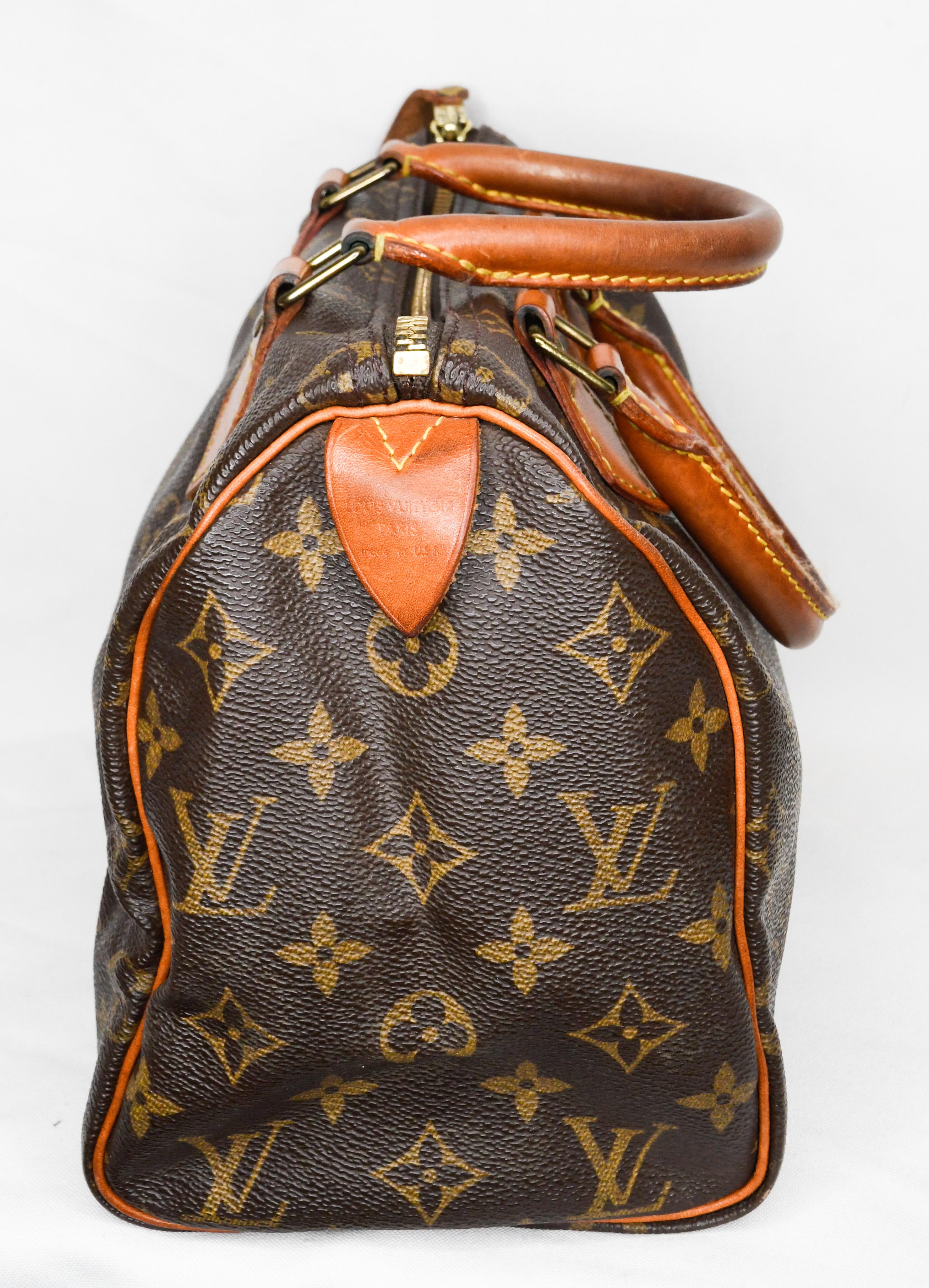 Louis Vuitton is once again highly desirable!  Collectable!  Instantly recognizable!  These never go out of style.  This Speedy 25 is a wonderful size!  Vachetta cowhide leather handles and trim. Top zipper opens to reveal a cocoa brown fabric