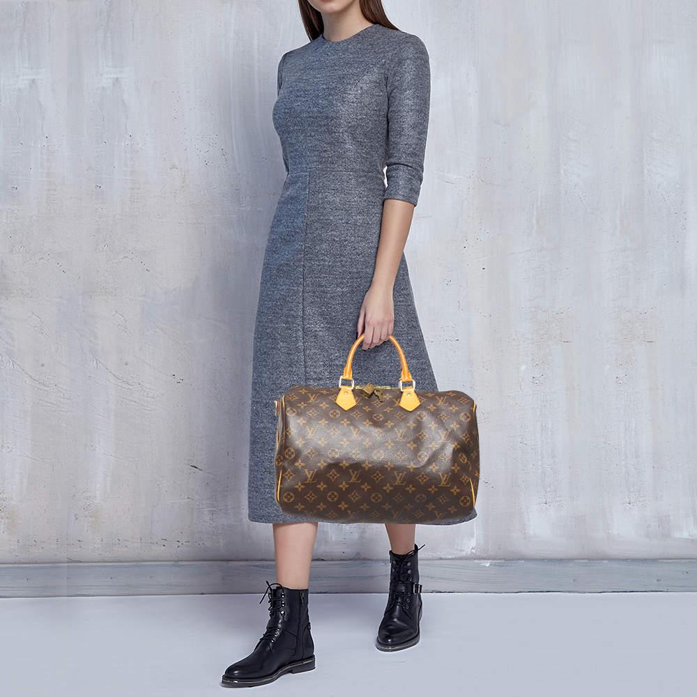 Titled as one of the greatest handbags in the history of luxury fashion the Speedy from Louis Vuitton was first created for everyday use as a smaller version of their famous Keepall bag. This Speedy Bandouliere 35 is crafted from Monogram canvas