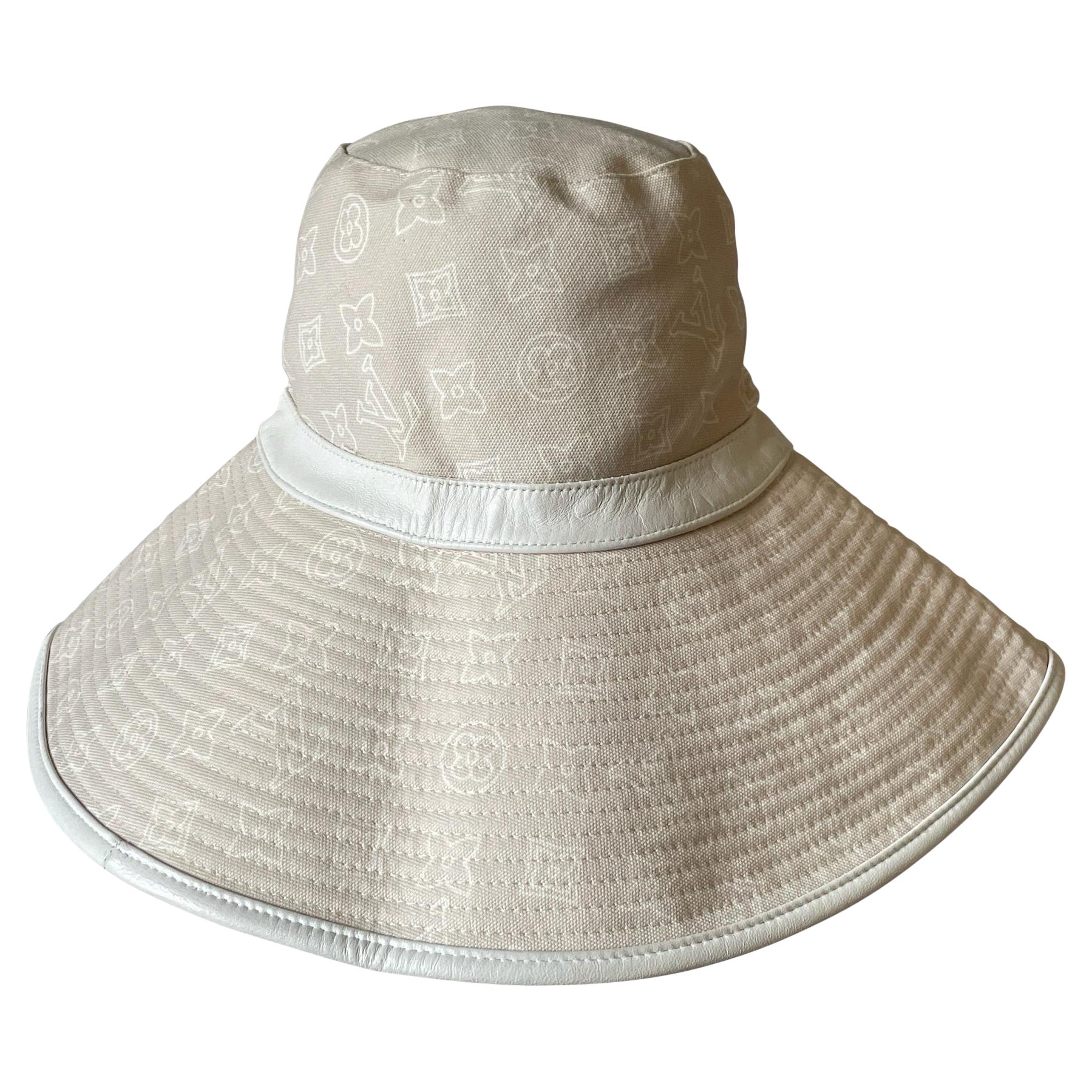 Louis Vuitton Monogram Canvas Sun Hat with Leather Trim, circa early 2000s For Sale
