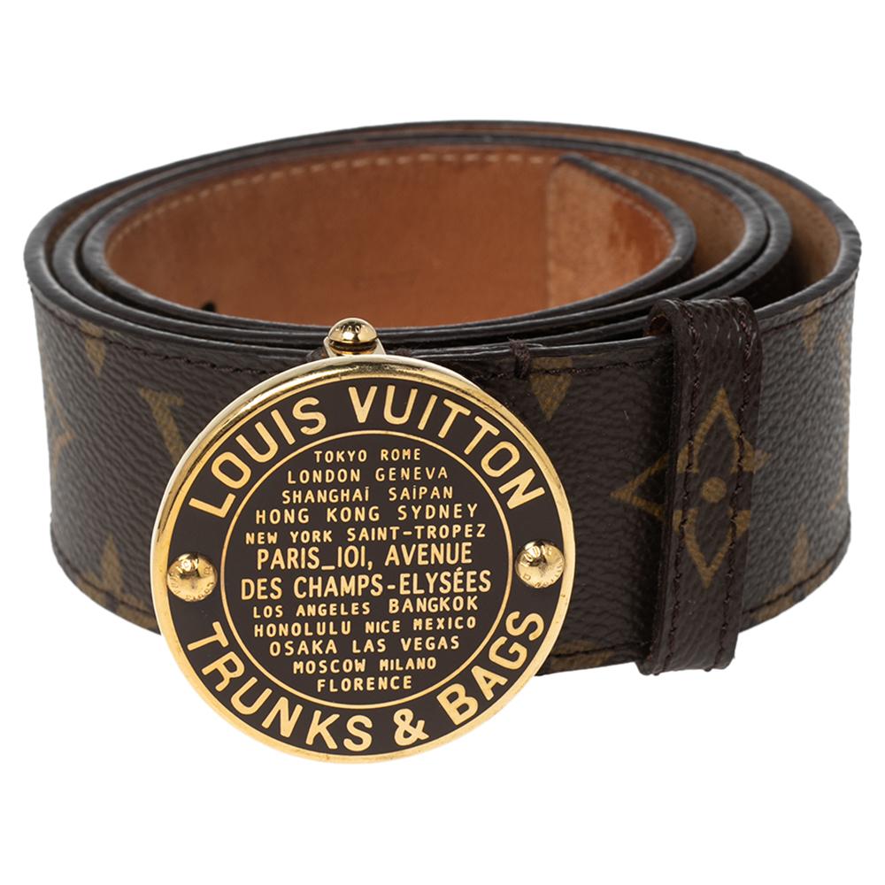 Brown Louis Vuitton Monogram Canvas Trunks and Bags Round Buckle Belt 90CM