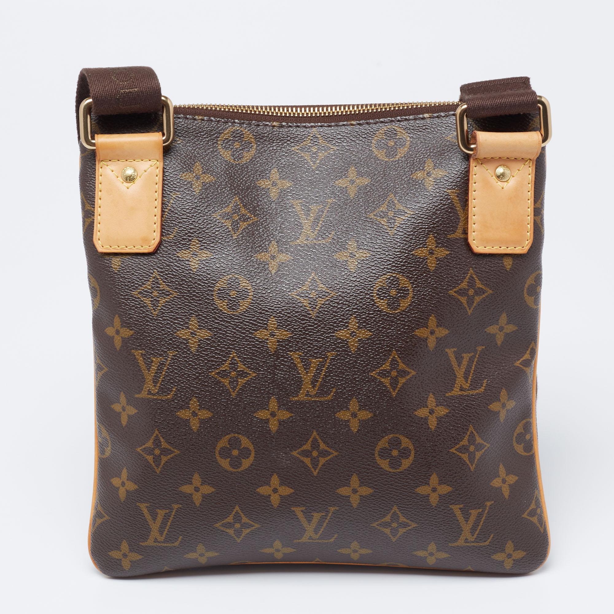 Louis Vuitton's Valmy pochette bag offers function and a signature finish. It is created using Monogram canvas and leather trims, added with gold-tone hardware, a fabric-lined interior, and a 55 cm adjustable strap. This LV accessory is a must-have!
